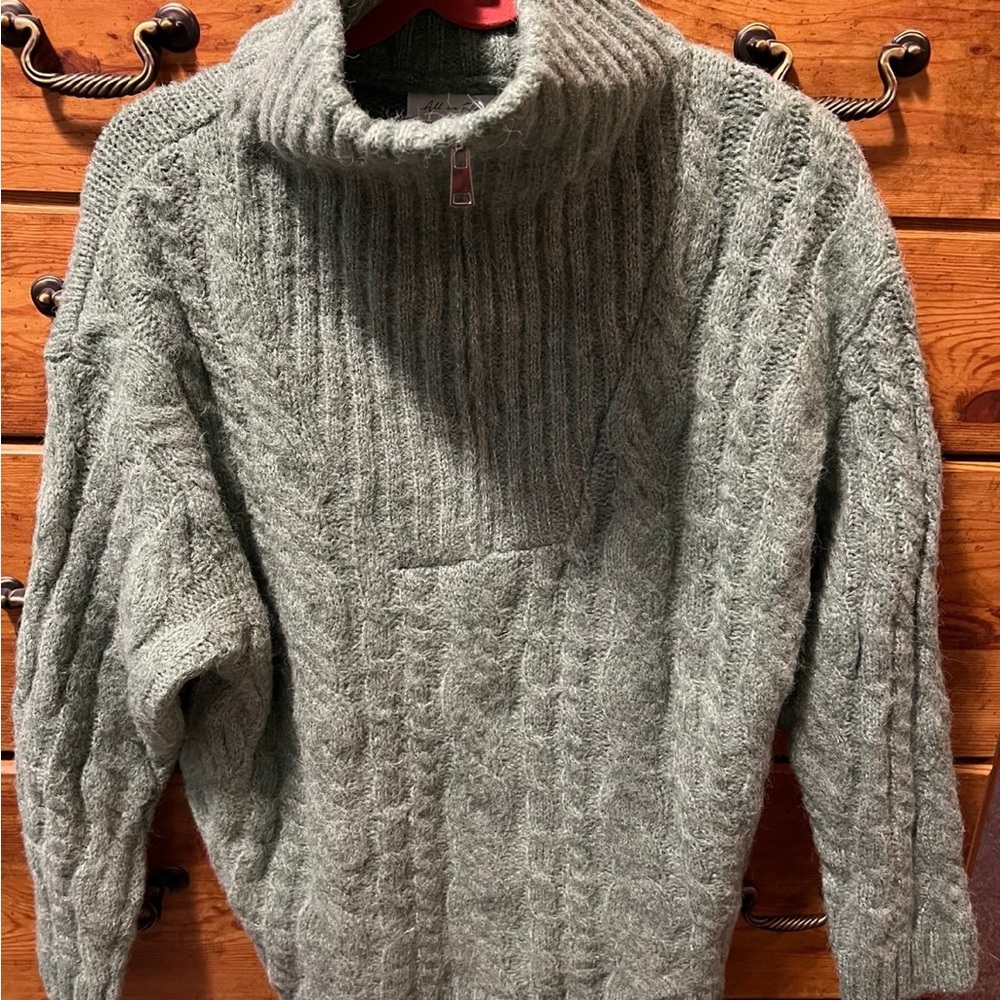 All in Favor Gray Turtleneck Sweater with Cable Knit